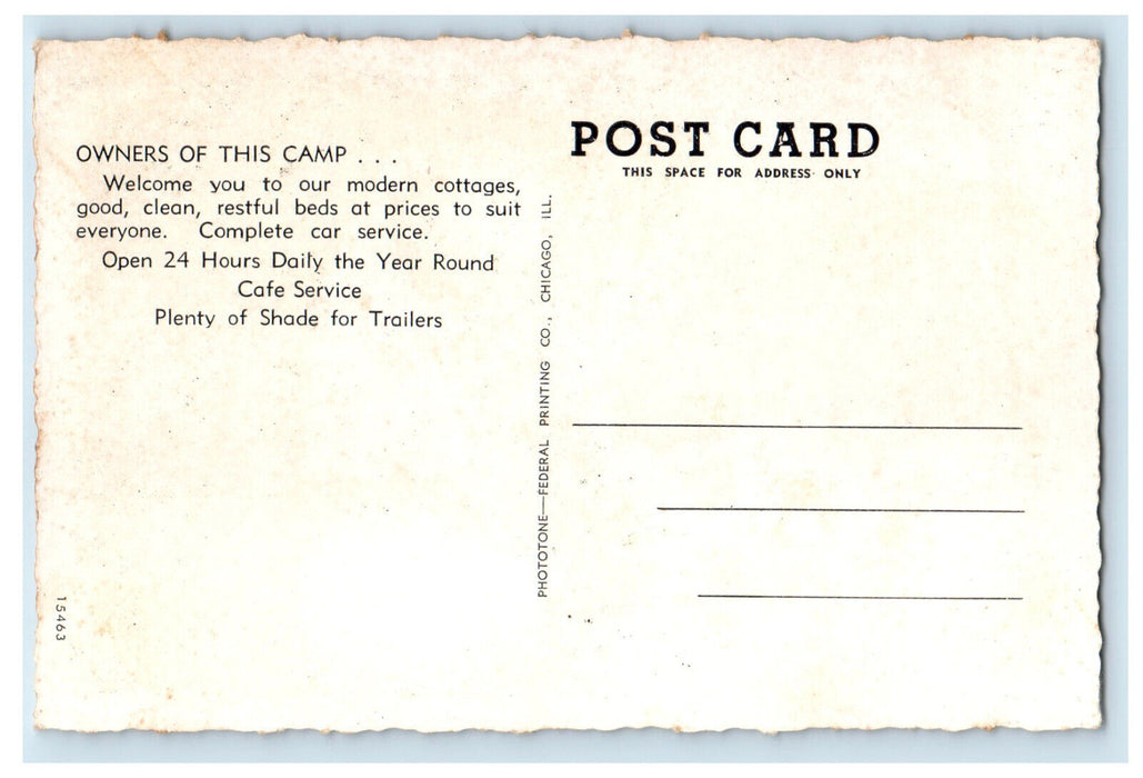 c1920's Cottages at Camp Joy, 24 Hours Cafe Service Ottumwa Iowa IA Postcard