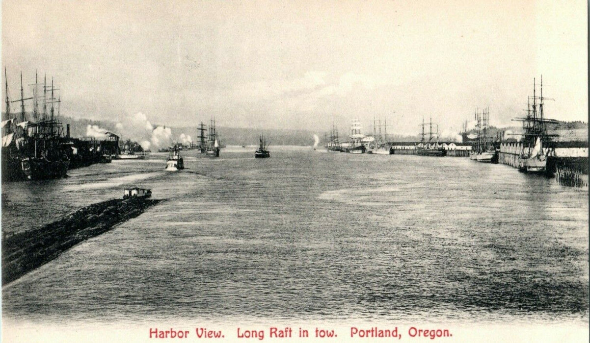 c1905 Harbor View Long Raft in Tow Portland Oregon OR Antique Postcard