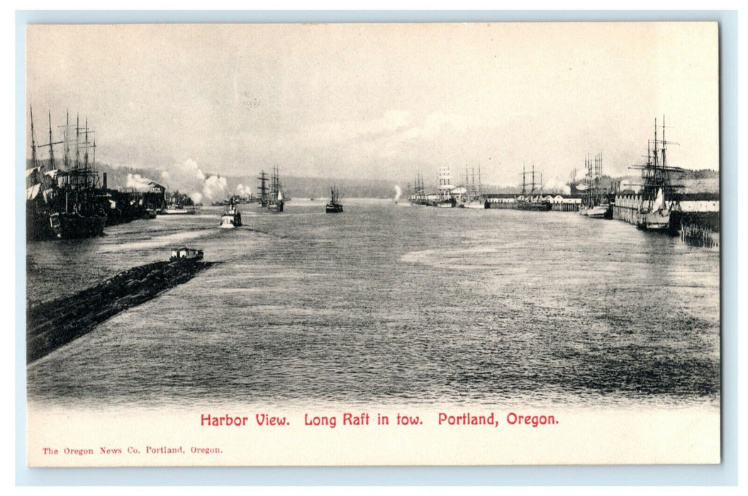 c1905 Harbor View Long Raft in Tow Portland Oregon OR Antique Postcard