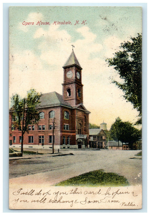 1907 Opera House, Hinsdale New Hampshire NH Antique Posted Postcard