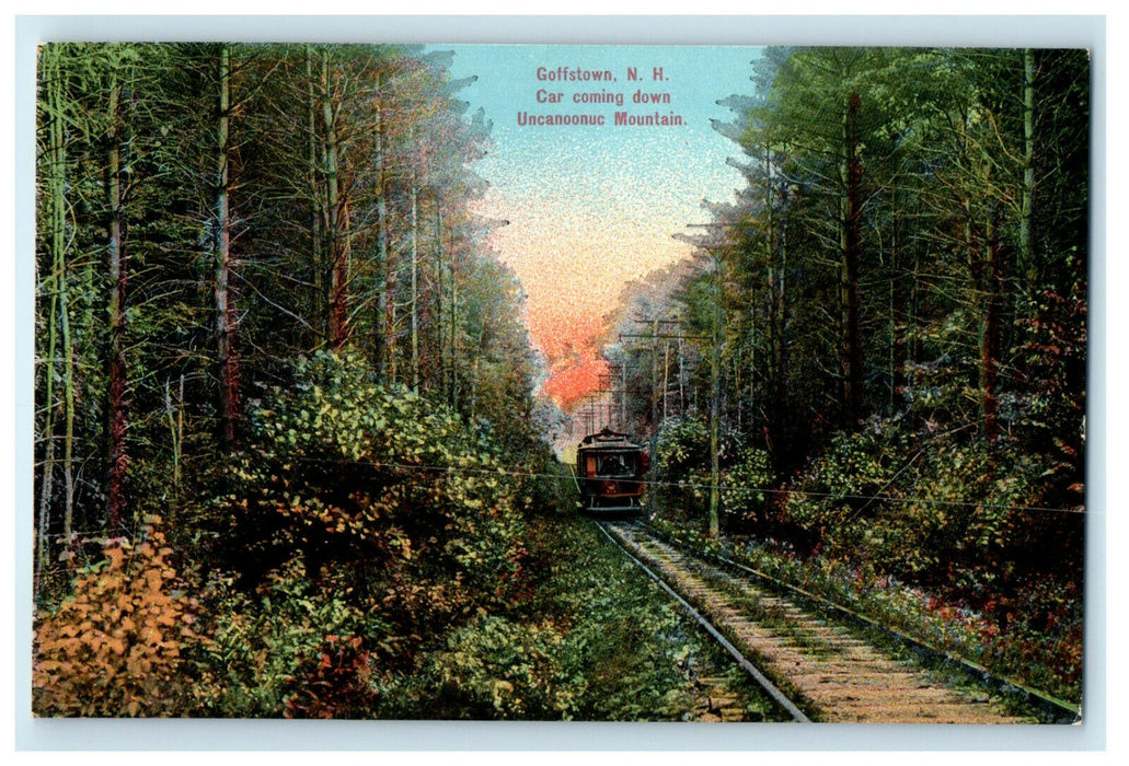 c1910s Car Coming Down Uncanoonuc Mountain, Goffstown New Hampshire NH Postcard