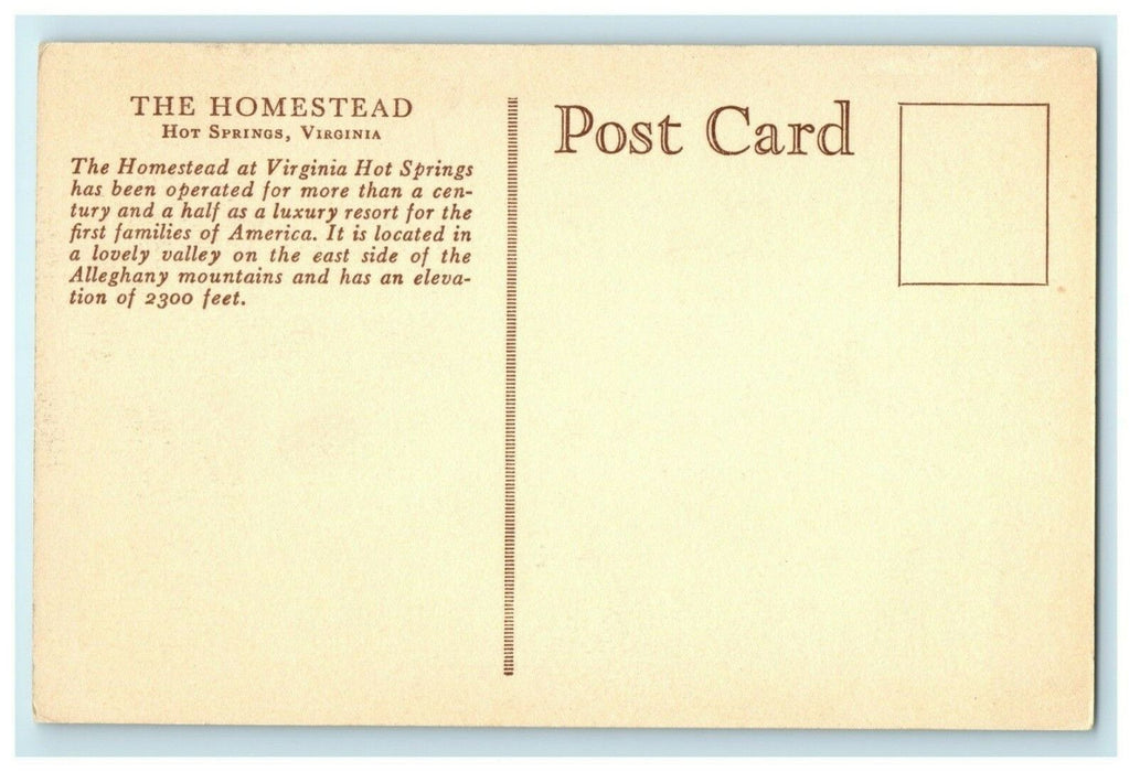 c1940's The Homestead Hot Springs Virginia VA Vintage Postcard