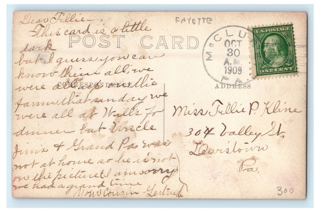 1909 Family Group Children Dog Fayette PA Lewistown McClure RPPC Photo Postcard