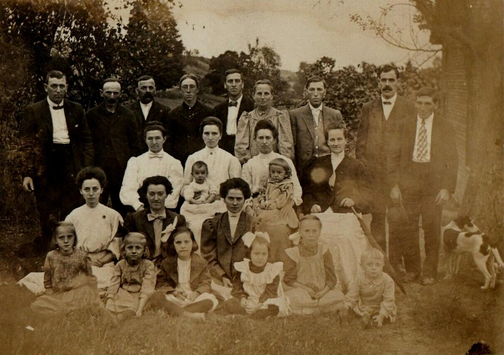 1909 Family Group Children Dog Fayette PA Lewistown McClure RPPC Photo Postcard