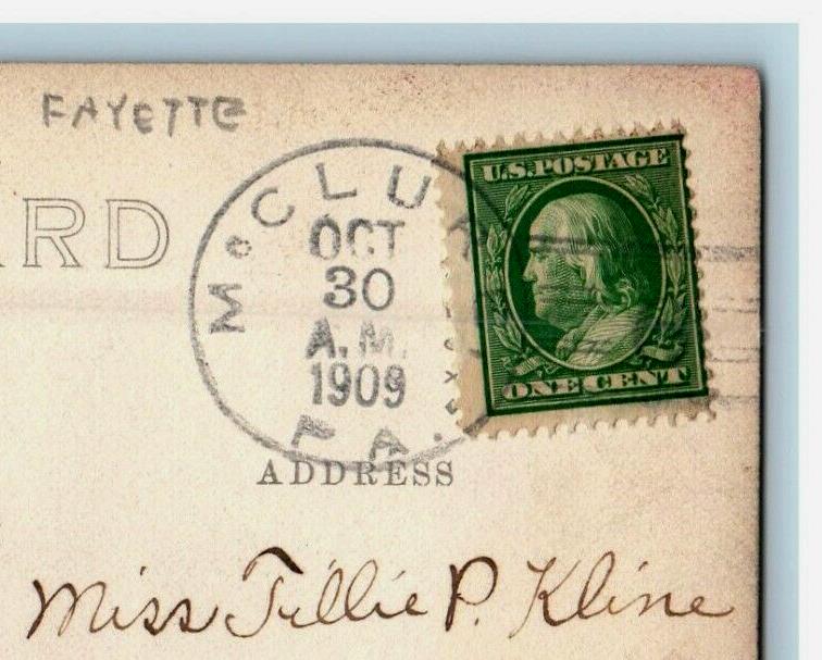 1909 Family Group Children Dog Fayette PA Lewistown McClure RPPC Photo Postcard