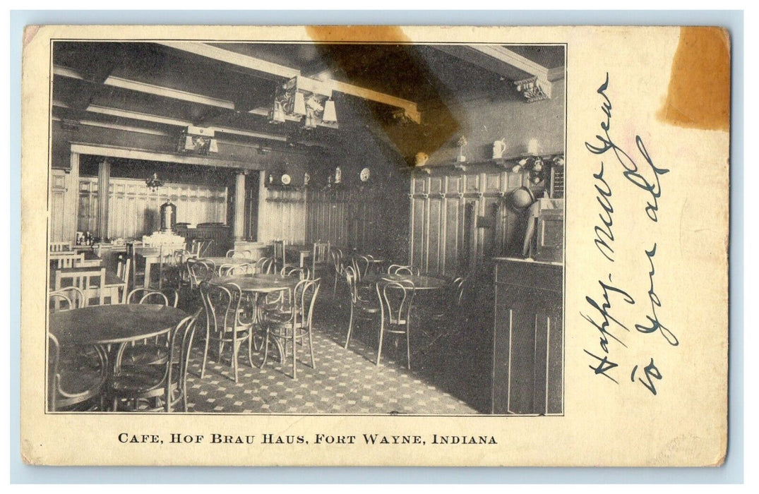 1909 Interior Cafe Hof Brau Haus Fort Wayne Indiana IN Coffee Shop Postcard