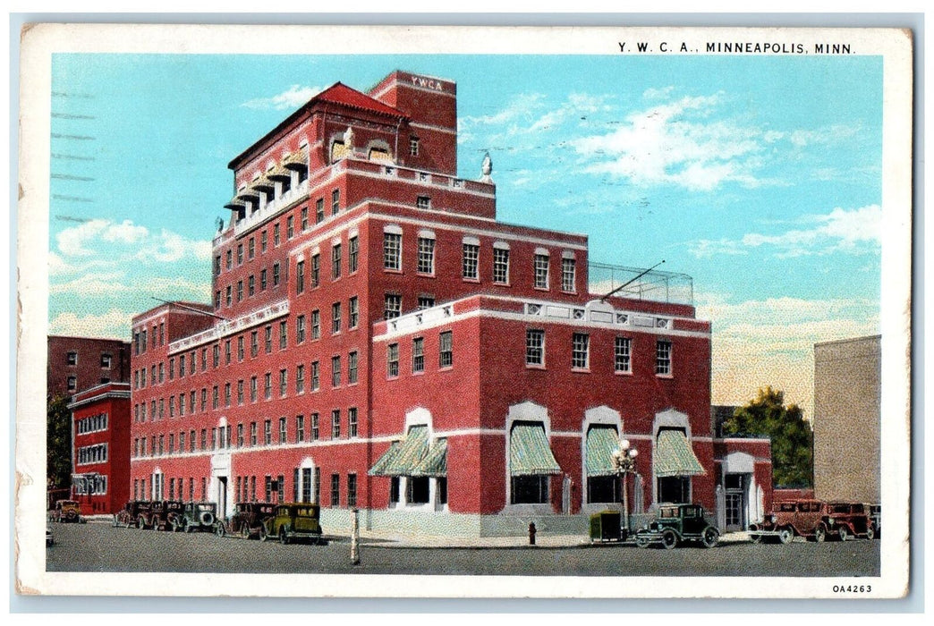 1941 YMCA Building Facade Road Street Classic Car Minneapolis Minnesota Postcard