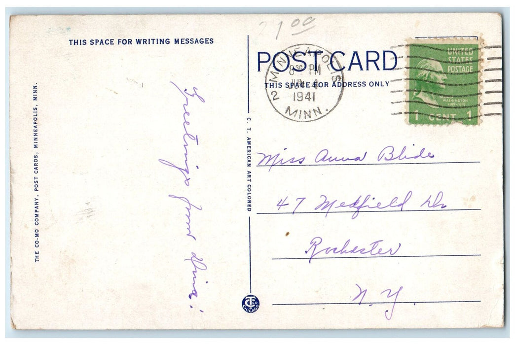 1941 YMCA Building Facade Road Street Classic Car Minneapolis Minnesota Postcard