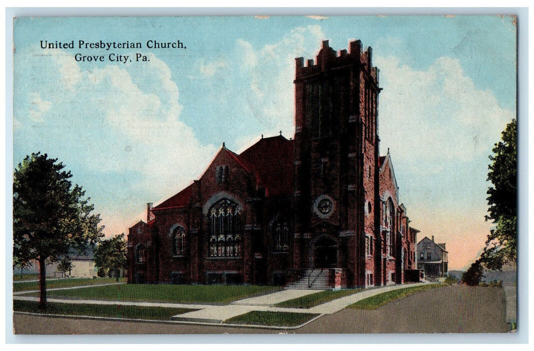 1913 United Presbyterian Church Grove City Pennsylvania PA Postcard