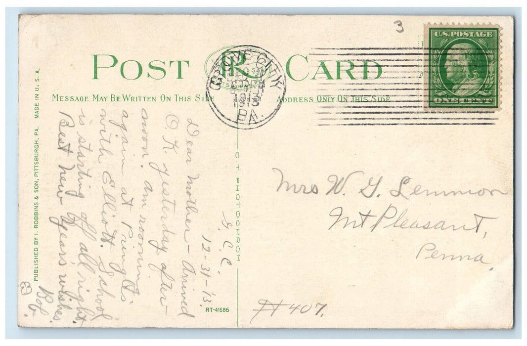 1913 United Presbyterian Church Grove City Pennsylvania PA Postcard