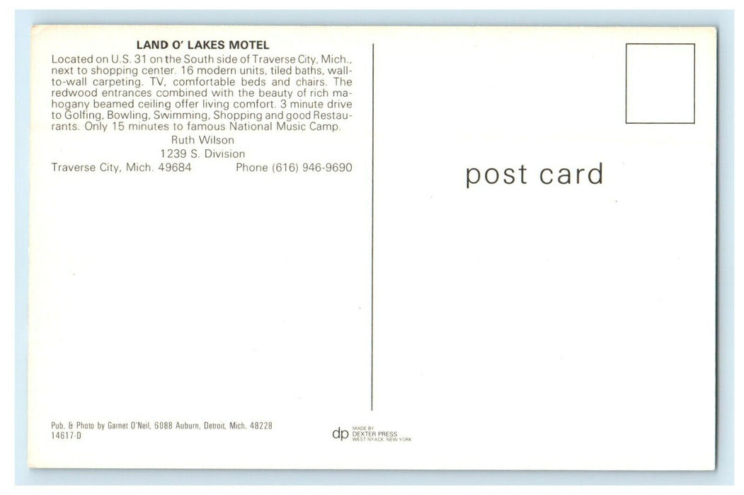 View Of Land O Lakes Motel Traverse City Michigan MI Vintage Postcard