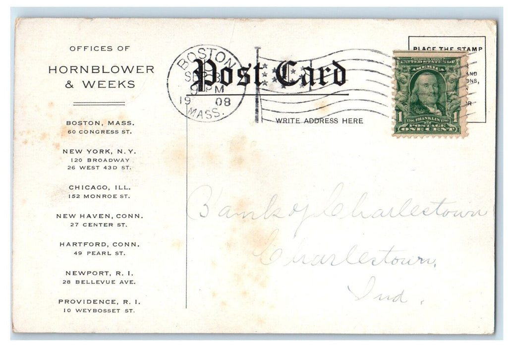 1908 Hornblower & Weeks Building Street View Boston Massachusetts MA Postcard
