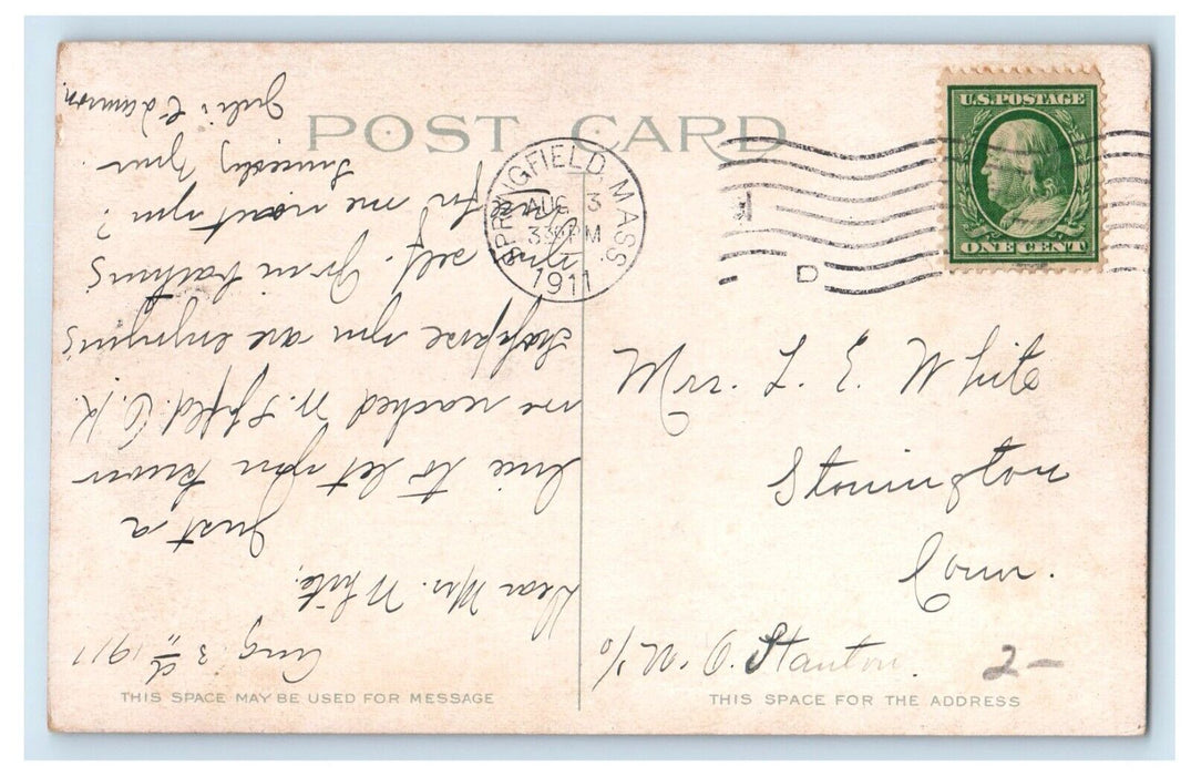 1911 The Old Toll Bridge Boat Springfield Massachusetts MA Antique Postcard