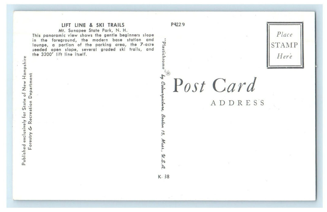 c1950's Lift Line & Ski Trails Mt. Sunapee State Park New Hampshire NH Postcard