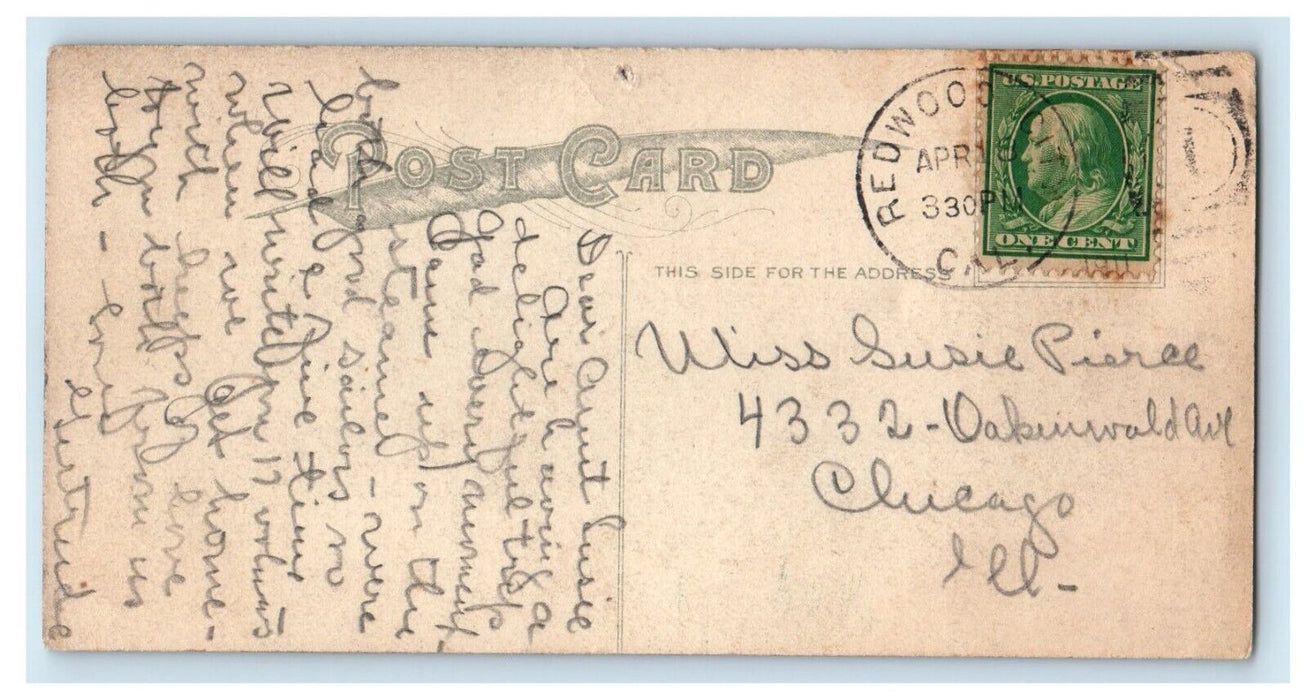 1911 Bookmark Redwood California CA Horse Wagon Art Drawing Postcard