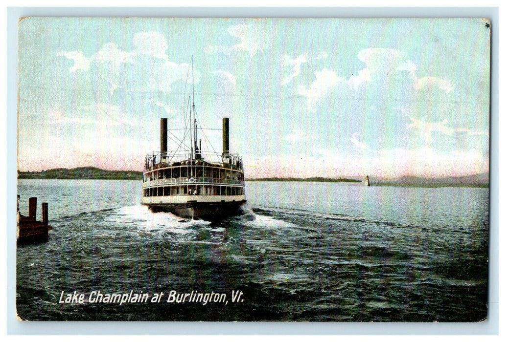 1907 Steamship, Lake Champlain NY at Burlington VT Fairfield VT Postcard