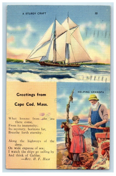 1991 Greetings From Cape Cod Massachusetts MA, Helping Grandpa Boat Postcard