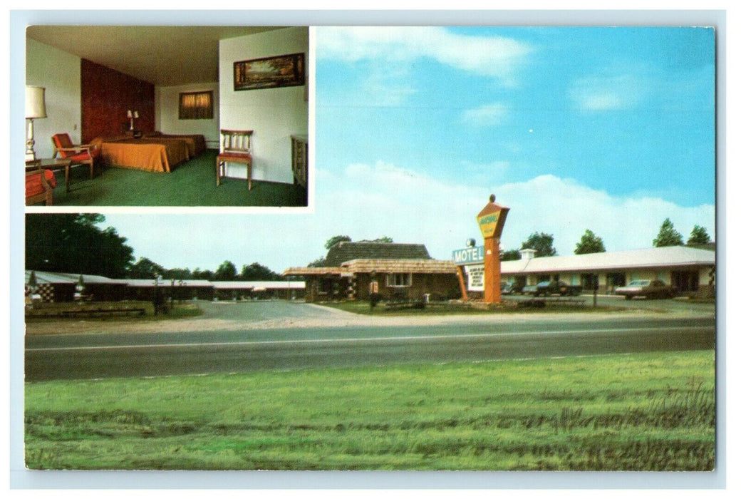 c1960's Marshall Motel Room View Grayling Michigan MI Unposted Vintage Postcard