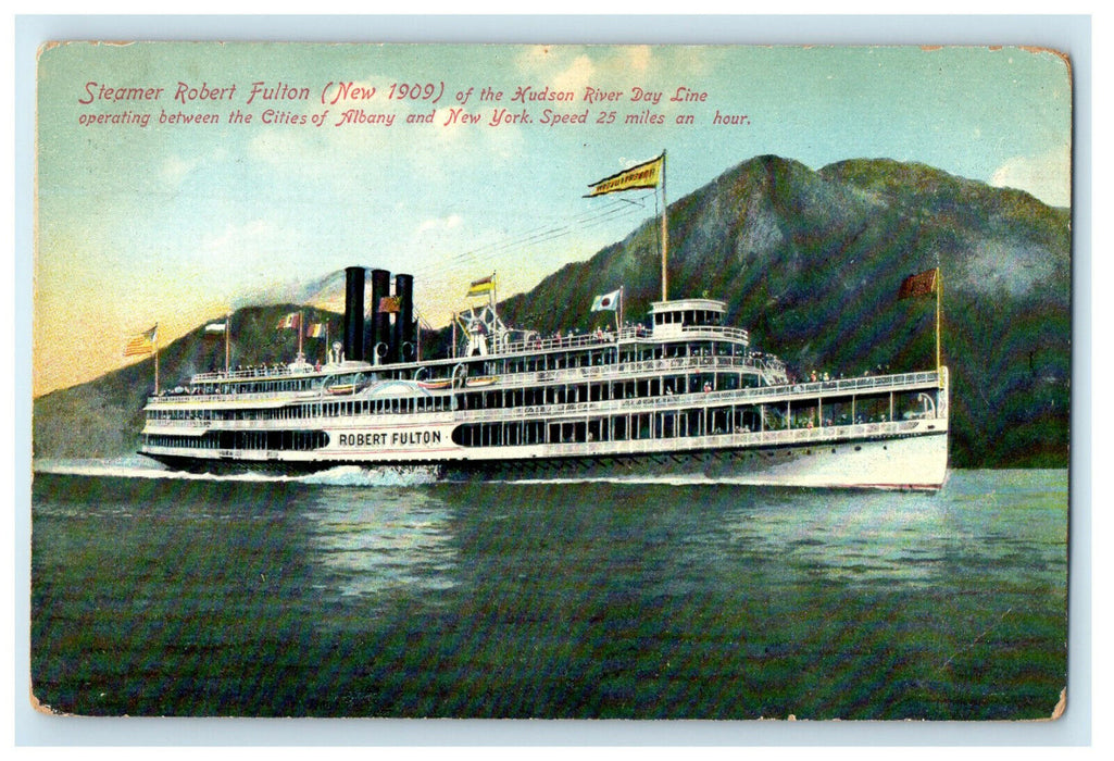 1909 Steamer Robert Fulton, Hudson River Day Line NY Poultney VT Postcard