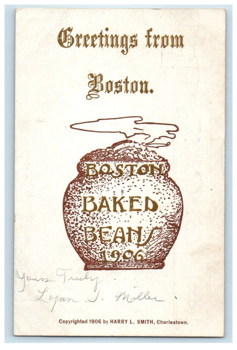 1906 Greetings From Boston Massachusetts MA, Baked Beans Antique Postcard