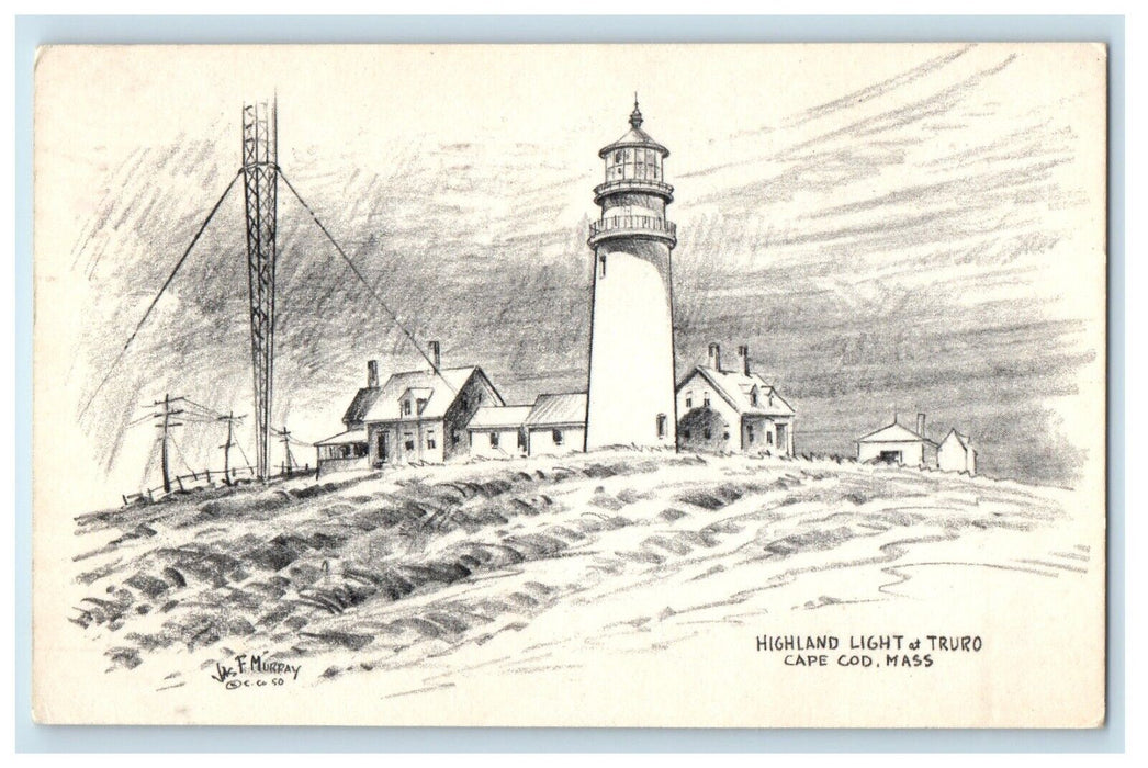 1950 Highland Light At Truro Sketch Drawing Cape Cod Massachusetts MA Postcard