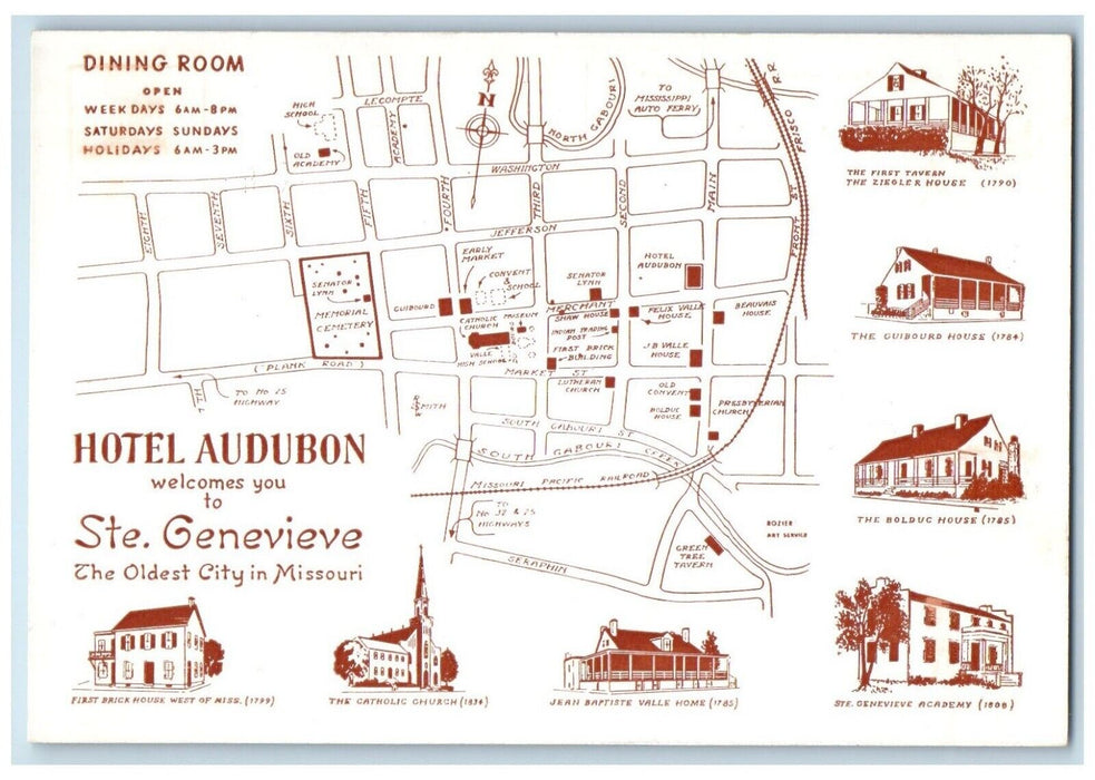 Hotel Audubon Ste. Genevieve Missouri MO, Multiview Unposted Vintage Postcard