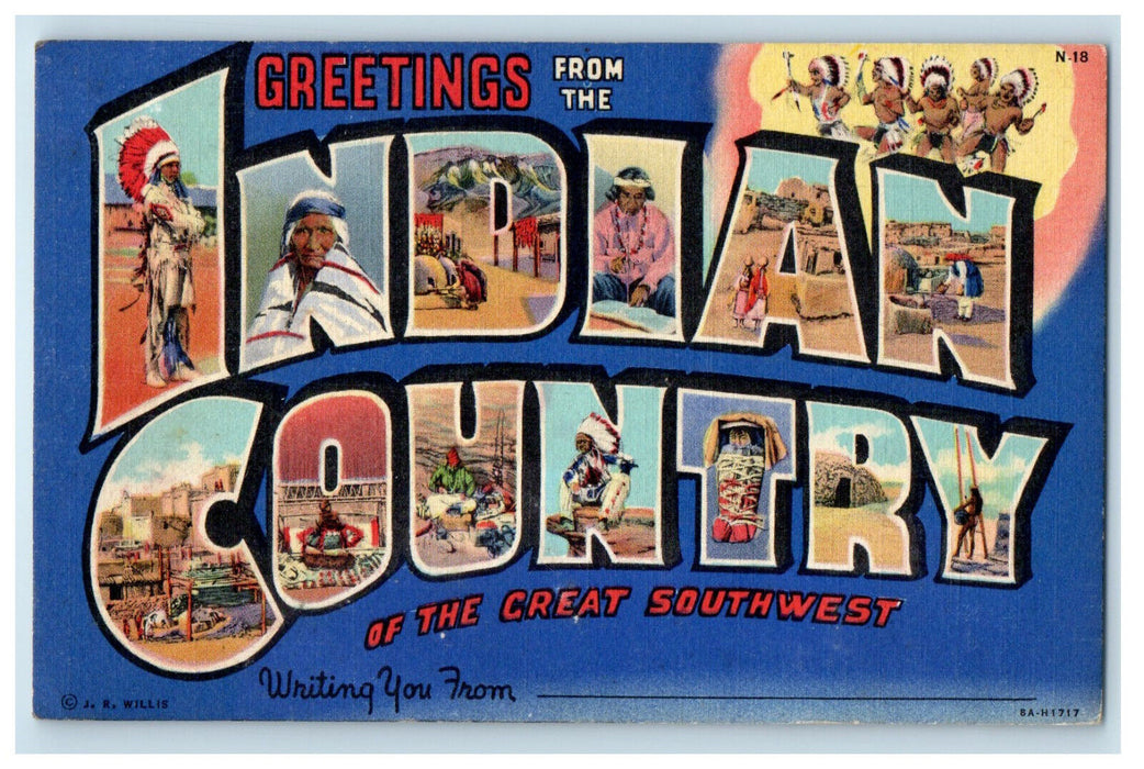 c1950's Great Southwest, Greetings from the Indian Country Vintage Postcard