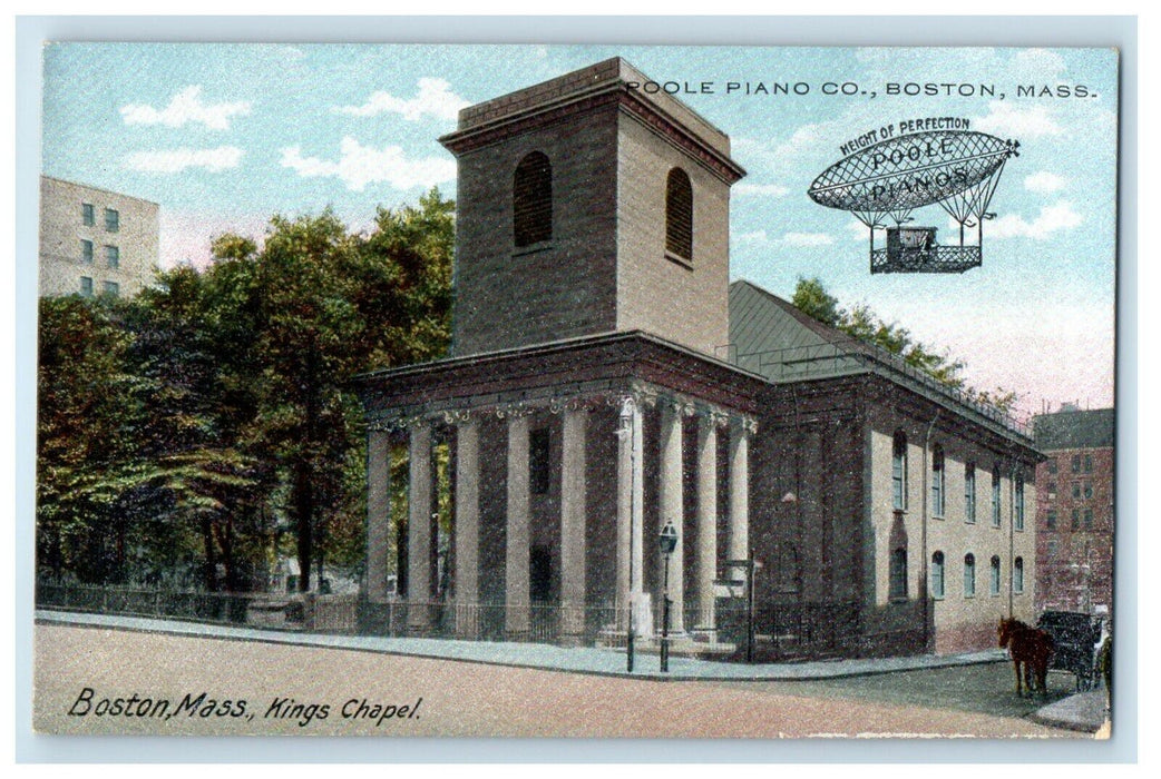 c1910's King Chapel Street View Horse & Buggy Boston Massachusetts MA Postcard