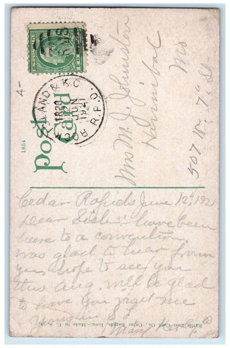 1921 First Avenue Looking East Buildings Cars Cedar Rapids Iowa IA RPO Postcard