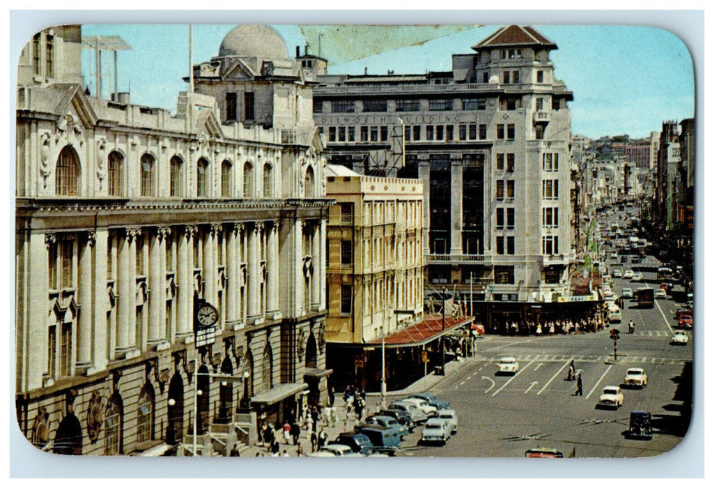 c1960's Looking Up Auckland's Queen Street The GPO New Zealand Postcard