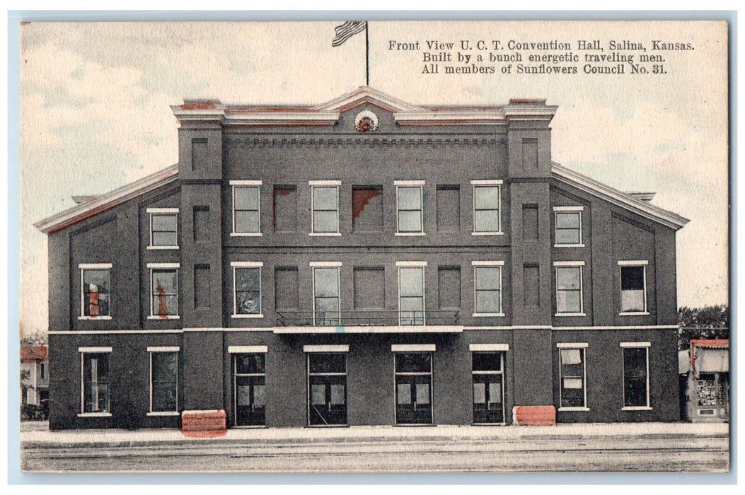 c1910's Front View U.C.T. Convention Hall Salina Kansas KS Antique Postcard