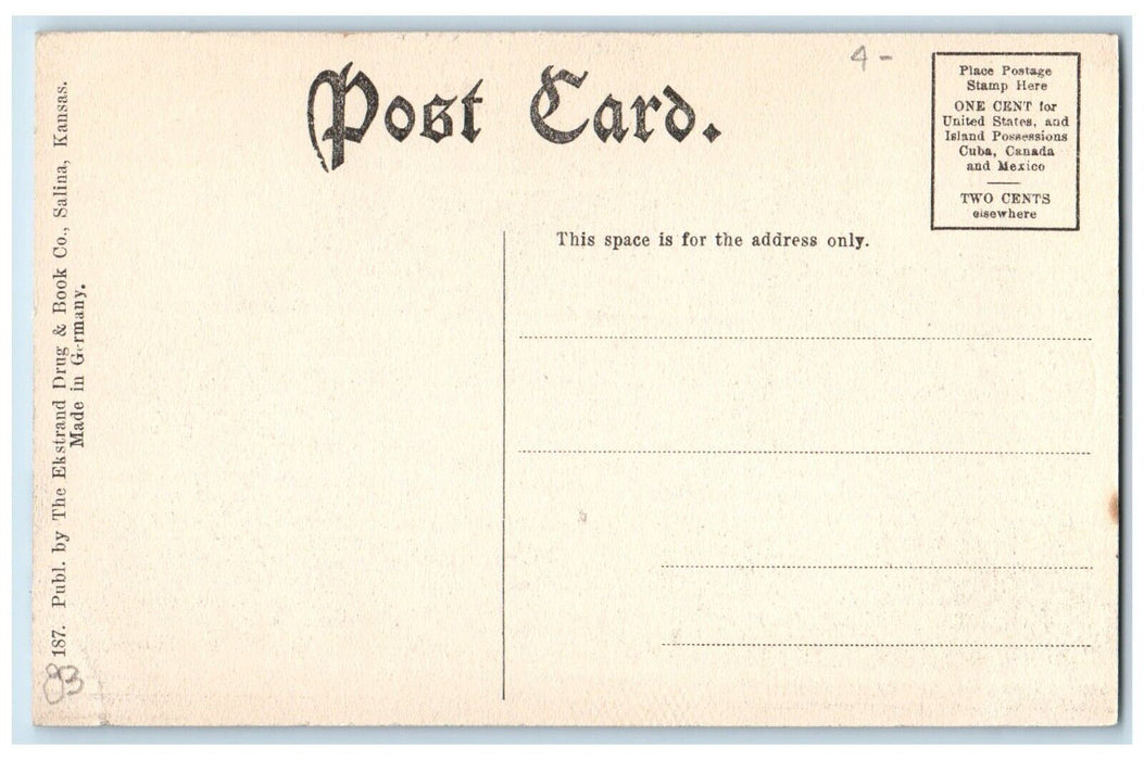 c1910's Front View U.C.T. Convention Hall Salina Kansas KS Antique Postcard