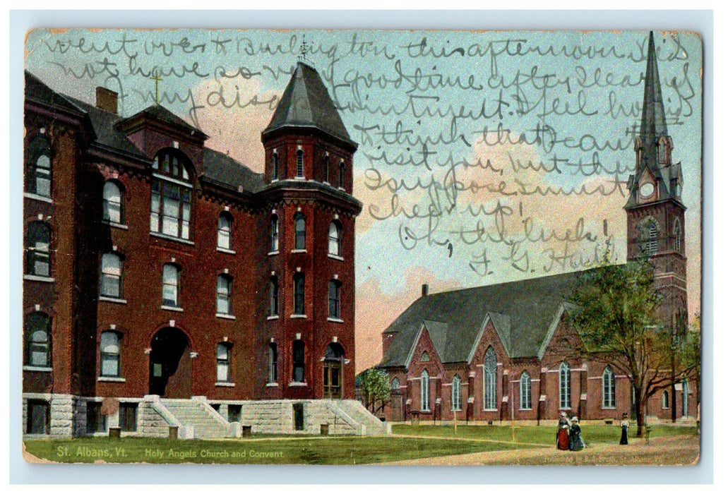 1908 Holy Angel Church and Covenant, St. Albans Vermont VT Antique Postcard