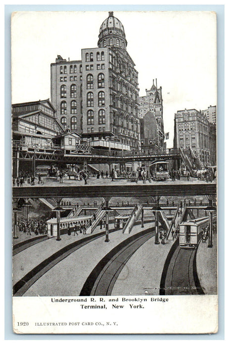 c1905 Underground Railroad and Brooklyn Bridge Terminal New York NY Postcard