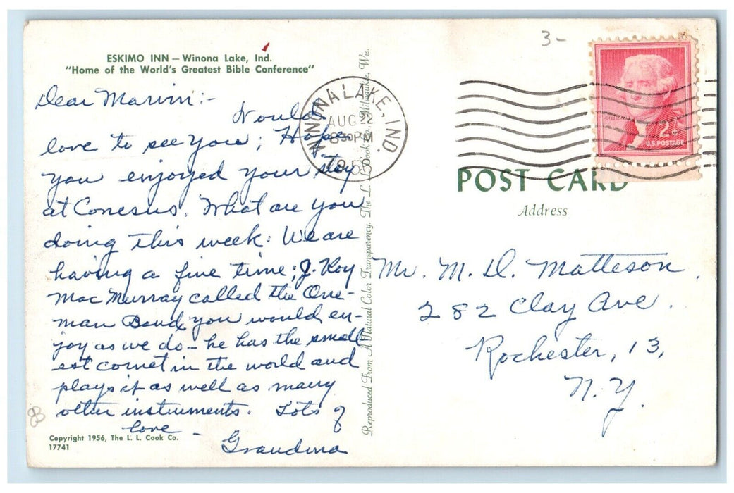 1958 Eskimo Inn Cards Street View Winona Lake Indiana IN Vintage Postcard
