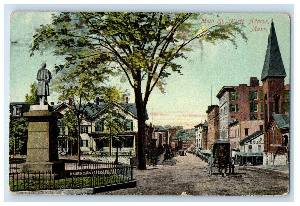 1911 Main Street Horse And Buggy Statue North Adams Massachusetts MA Postcard