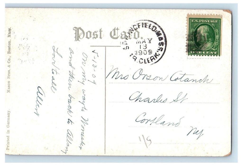 1909 Springfield MA, Main Street Arch Fishing Tackle Store Antique Postcard