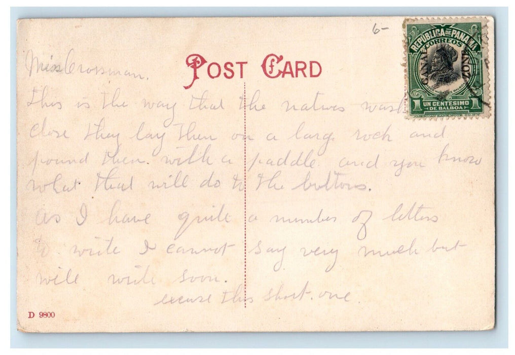c1910 Overprint Stamp Canal Zone Panama Native Washerwoman Colon Postcard
