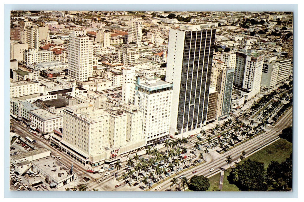 c1960's Busy Biscayne Boulevard and Miami's Famous Skyline Florida FL Postcard