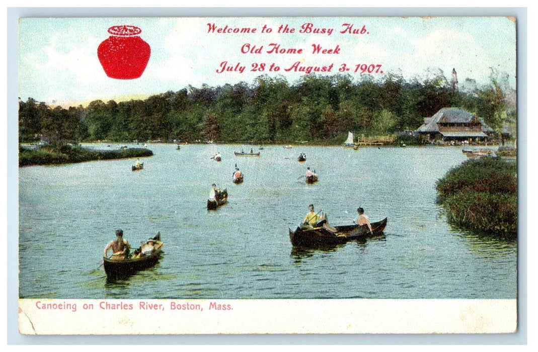 1907 Canoeing On Charles River Boston Massachusetts MA Unposted Antique Postcard