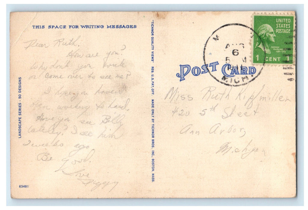 c1950's Moonlight Scene, Greetings from Manton Michigan MI Vintage Postcard