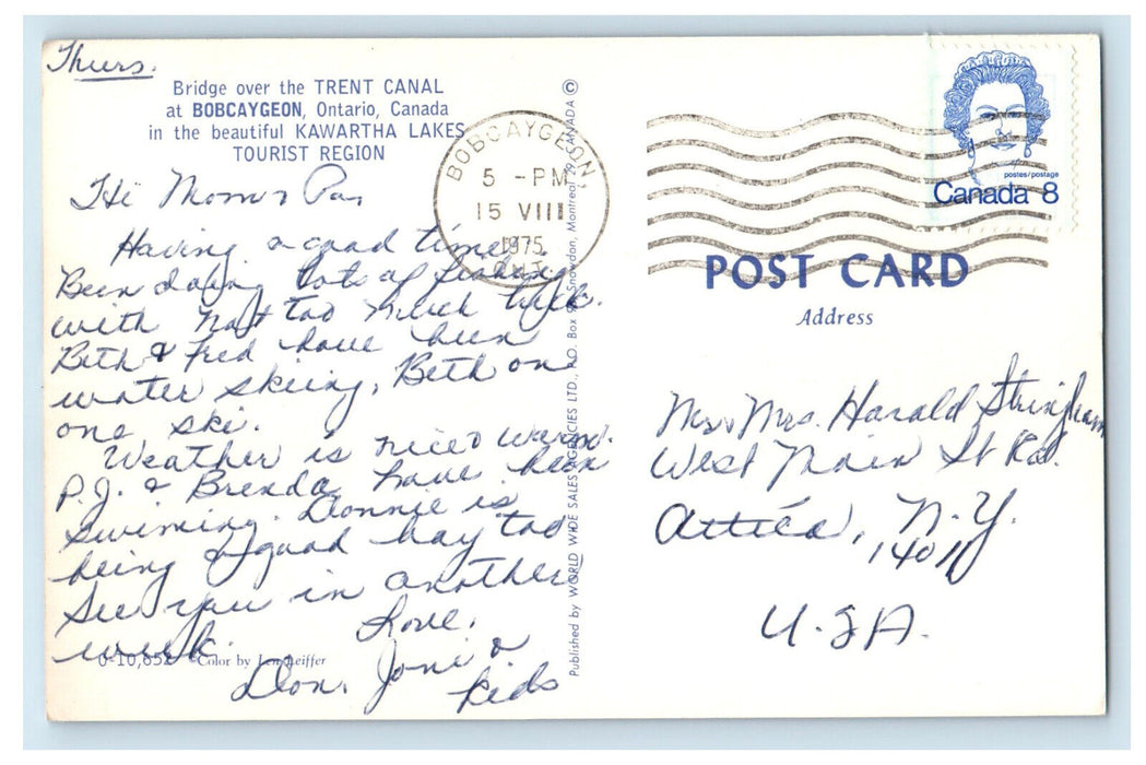 1975 Bridge Over The Trent Canal at Bobcaygeon Ontario Canada Postcard