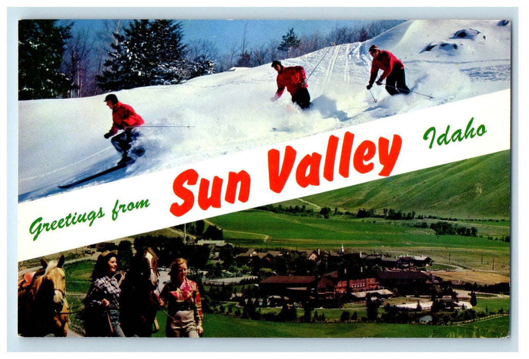 c1960's Summer and Winter Scene, Greetings from Sun Valley Idaho ID Postcard