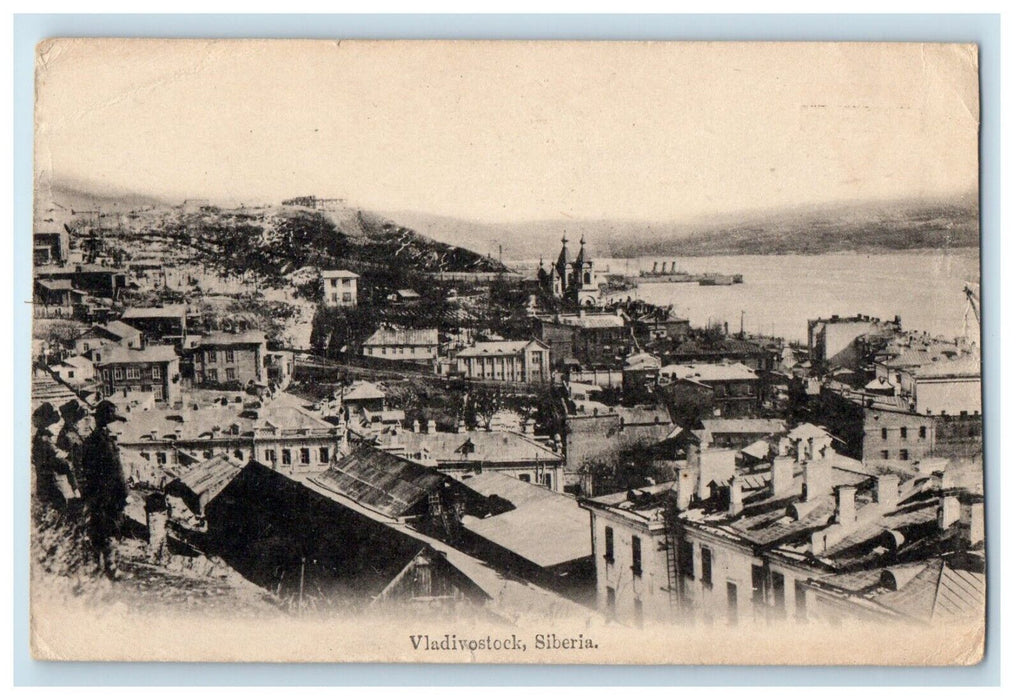 c1910 Vladivostock Siberia Russia Made in Japan Bird's Eye View Postcard