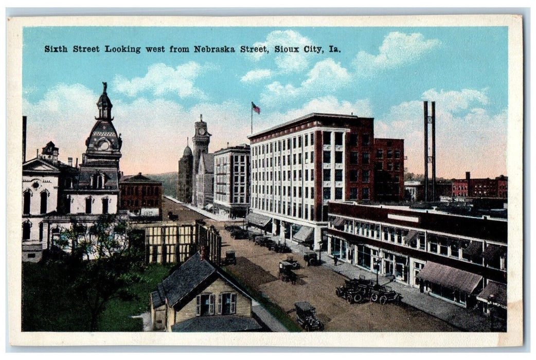 c1910's Sixth Street Looking West From Nebraska Street Sioux City IA Postcard