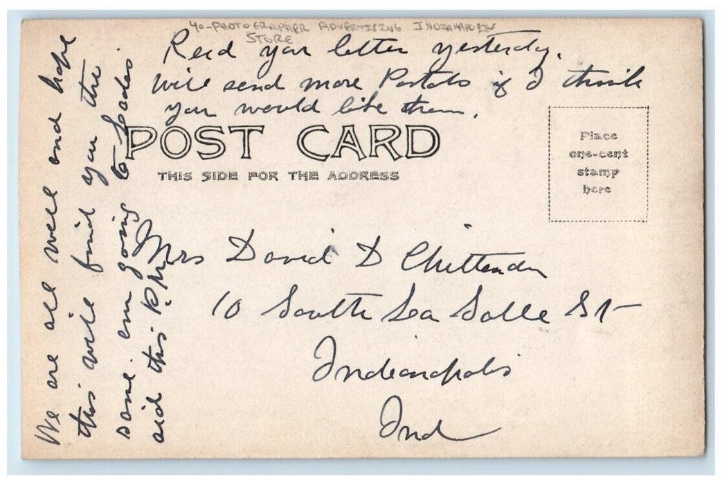 1906 Photographer Advertising Boy Child Indianapolis IN RPPC Photo Postcard