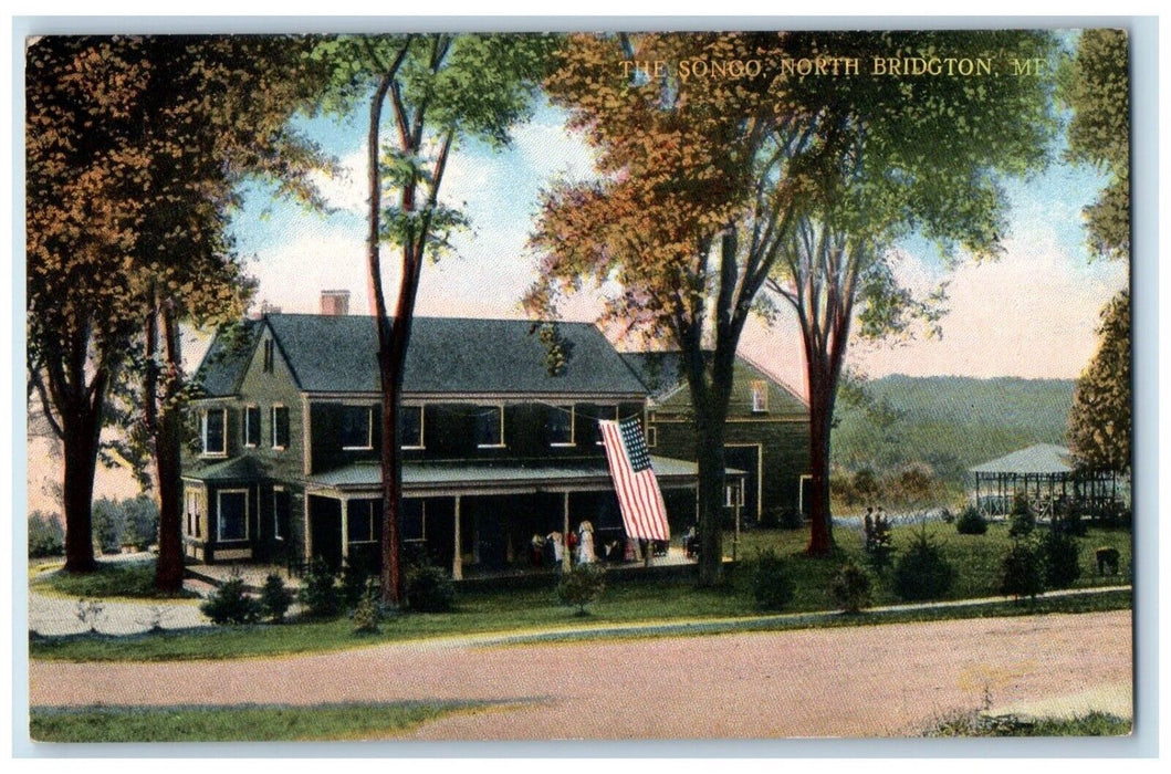 c1930's The Songco House Patriotic Flag North Bridgton Maine ME Vintage Postcard