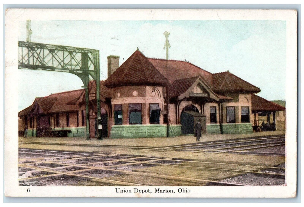 1908 Union Depot Train Station Railroad Marion Ohio OH Posted Antique Postcard