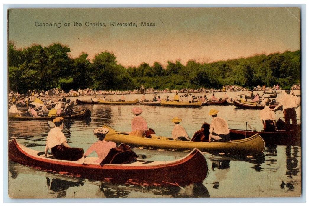 c1910's View Of Canoeing On The Charles Riverside Massachusetts MA Postcard