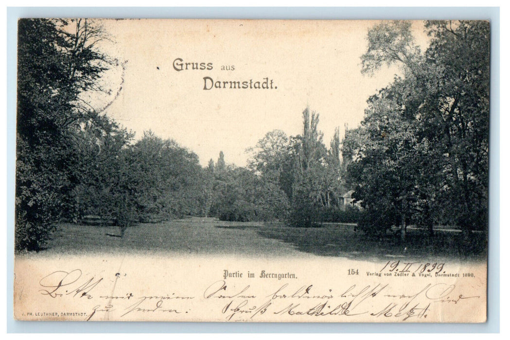1899 Partie Im Berrngarten Gruss Aus Darmstadt Germany Posted Postcard